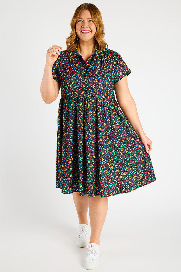 Frankie Ditsy Black Dress – Ditsy Black shirt dress