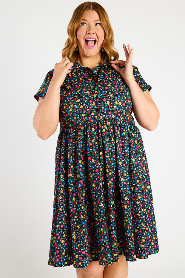 Frankie Ditsy Black Dress – Ditsy Black shirt dress