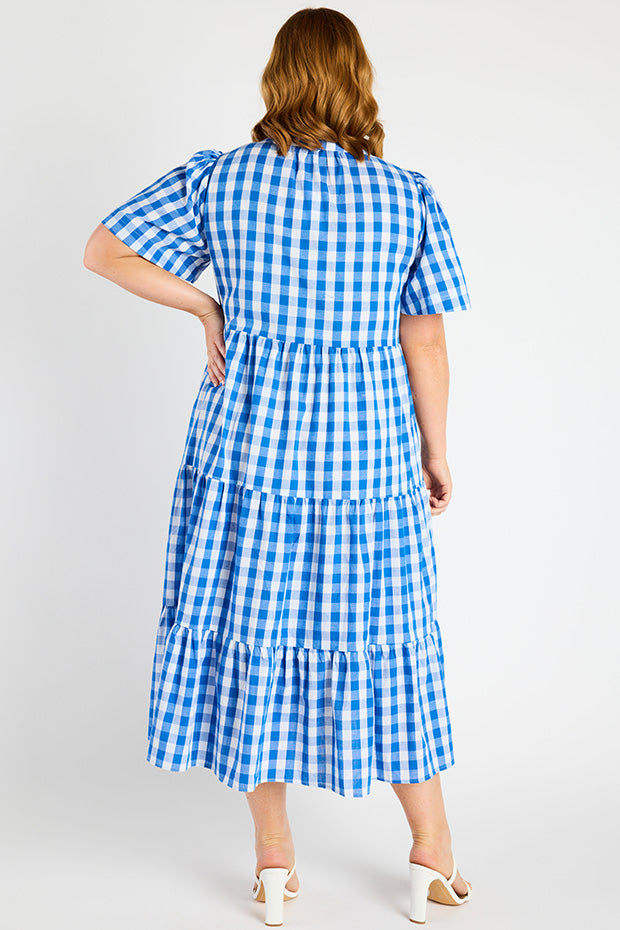 Clara Cobalt Gingham Dress – Cobalt Gingham midi dress