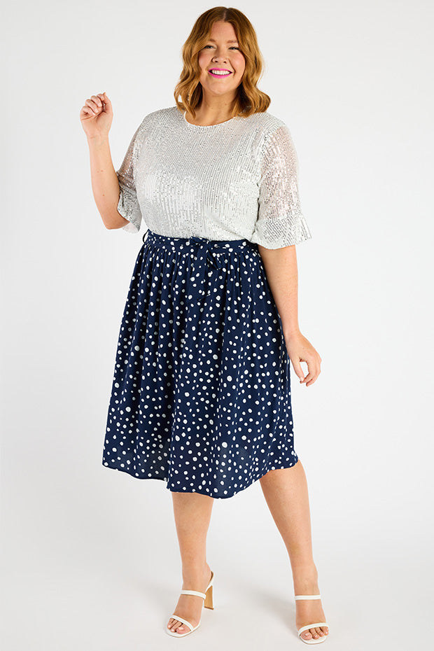 Ally Navy & White Flecks Skirt โ Navy & White Flecks a-line skirt