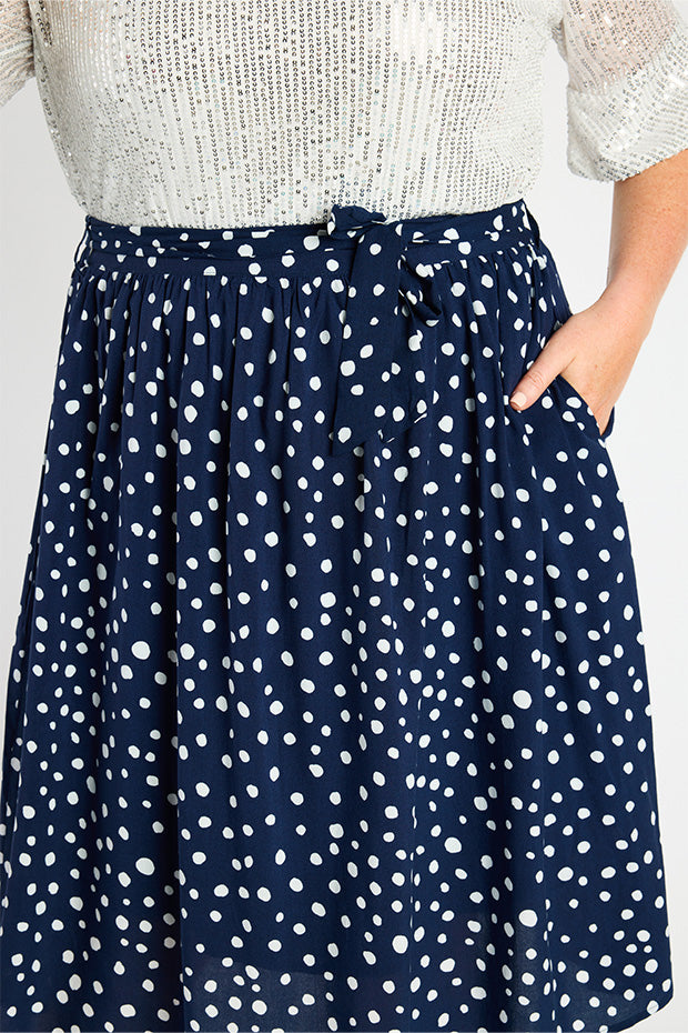 Ally Navy & White Flecks Skirt โ Navy & White Flecks a-line skirt