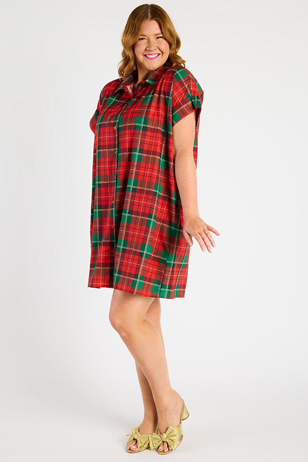 Frances Tartan Christmas Dress โ Tartan Christmas knee length dress