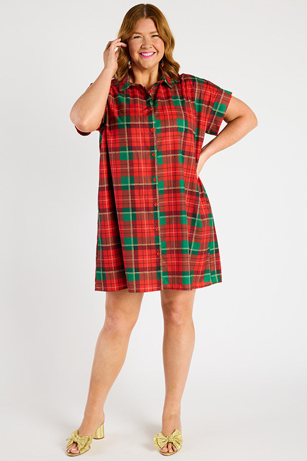 Frances Tartan Christmas Dress โ Tartan Christmas knee length dress