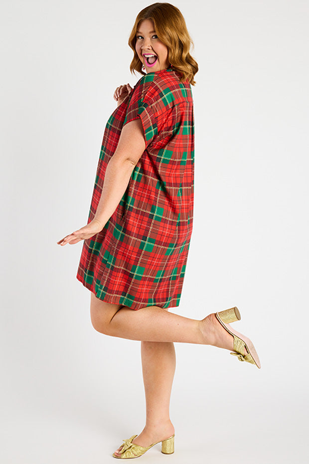 Frances Tartan Christmas Dress โ Tartan Christmas knee length dress