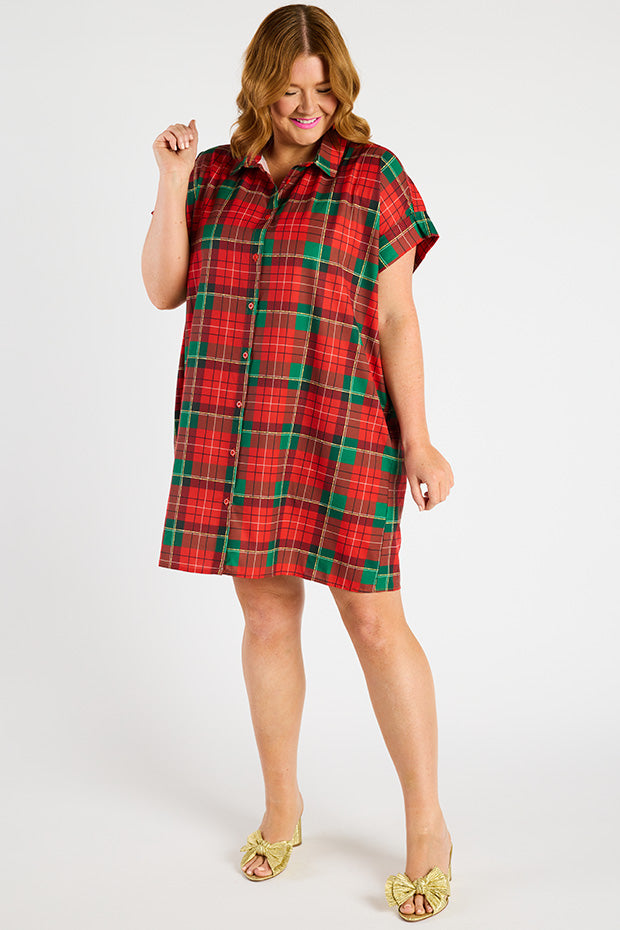 Frances Tartan Christmas Dress โ Tartan Christmas knee length dress