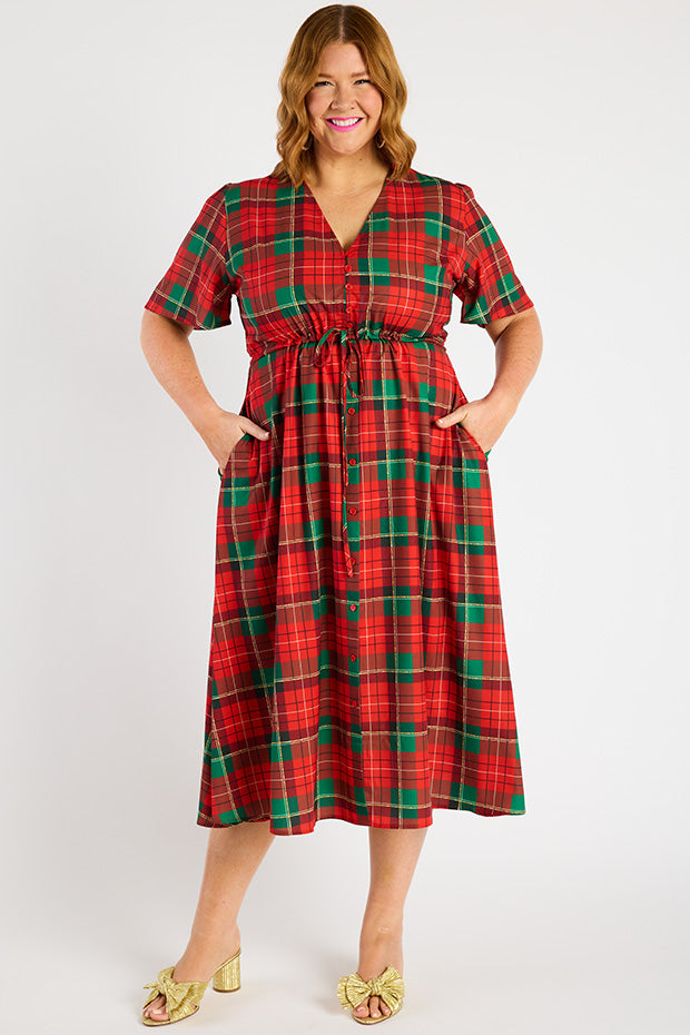 Marley Tartan Christmas Dress โ Tartan Christmas midi dress