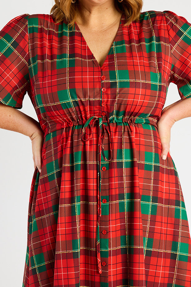 Marley Tartan Christmas Dress โ Tartan Christmas midi dress
