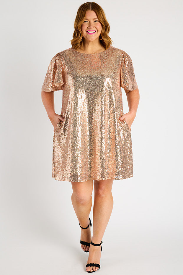 Taylor Gold Sequin Dress – Gold Sequin knee length dress