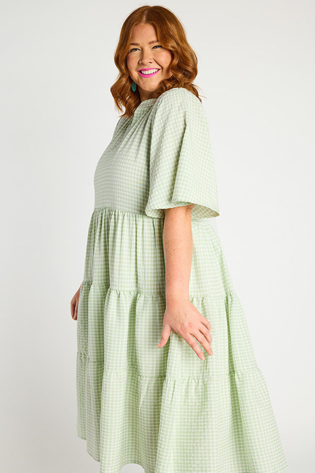 Birdie Gingham Green Dress – Gingham Green midi dress