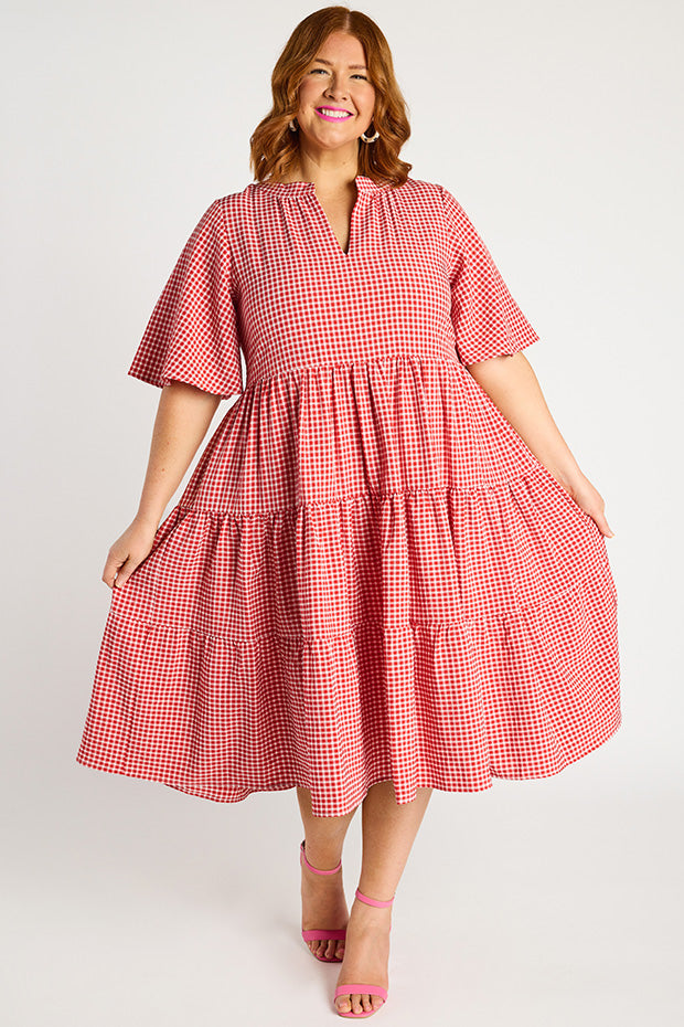 Birdie Gingham Red Dress – Gingham Red midi dress