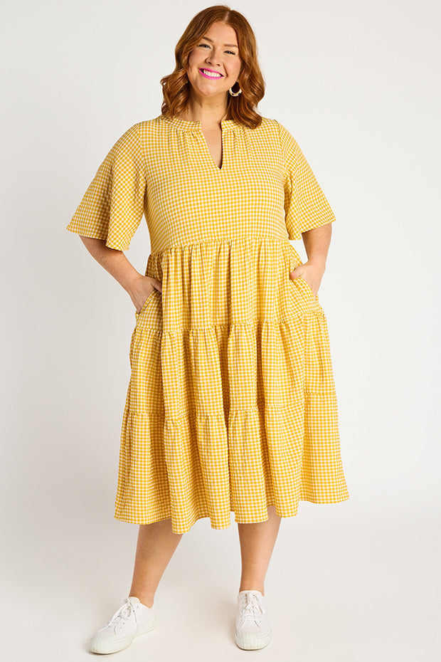 Birdie Gingham Yellow Dress – Gingham Yellow midi dress