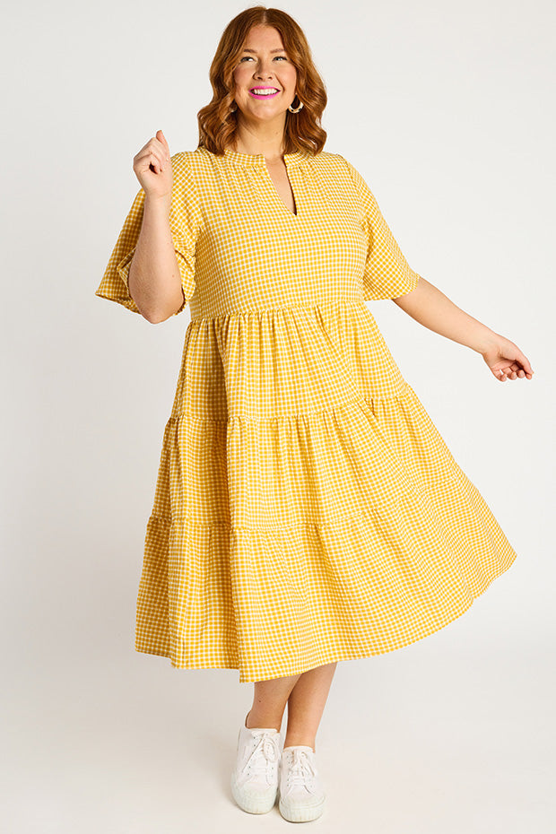Birdie Gingham Yellow Dress – Gingham Yellow midi dress