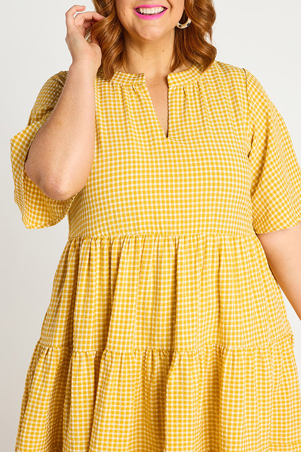 Birdie Gingham Yellow Dress – Gingham Yellow midi dress