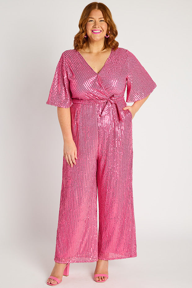 Skyla Pink Sequins Party Jumpsuit – Pink Sequins jumpsuit