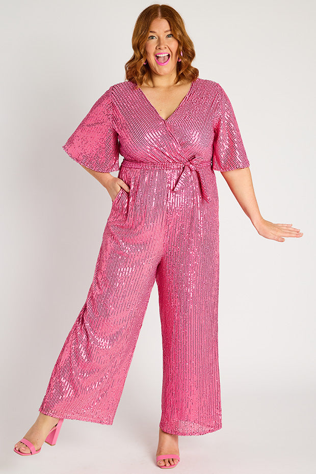 Skyla Pink Sequins Party Jumpsuit – Pink Sequins jumpsuit