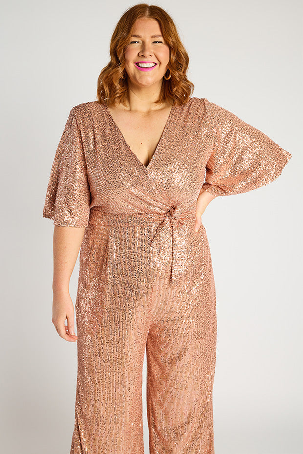 Skyla Rose Gold Sequins Party Jumpsuit – Rose Gold Sequins jumpsuit