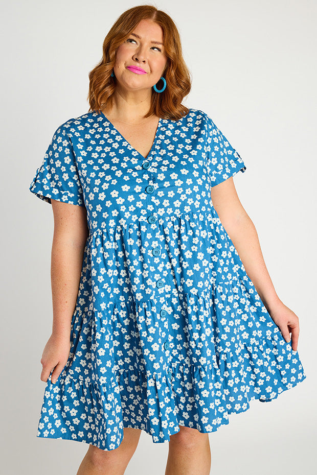 Popping Blue Sweet Daisy Dress – Blue Sweet Daisy shift dress