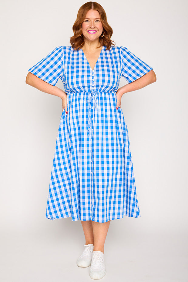 Marley Gingham Cobalt Dress – Gingham Cobalt midi dress