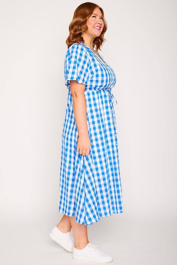 Marley Gingham Cobalt Dress – Gingham Cobalt midi dress