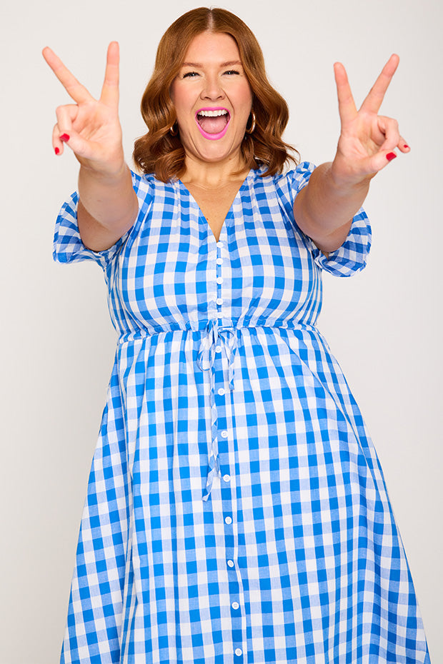 Marley Gingham Cobalt Dress ā Gingham Cobalt midi dress