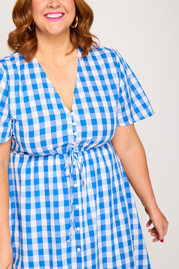 Marley Gingham Cobalt Dress – Gingham Cobalt midi dress