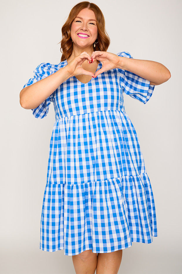 Rachelle Cobalt Gingham Dress – Cobalt Gingham mini dress