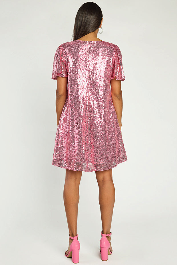Taylor Pink Sequin Dress – Pink Sequin knee length dress