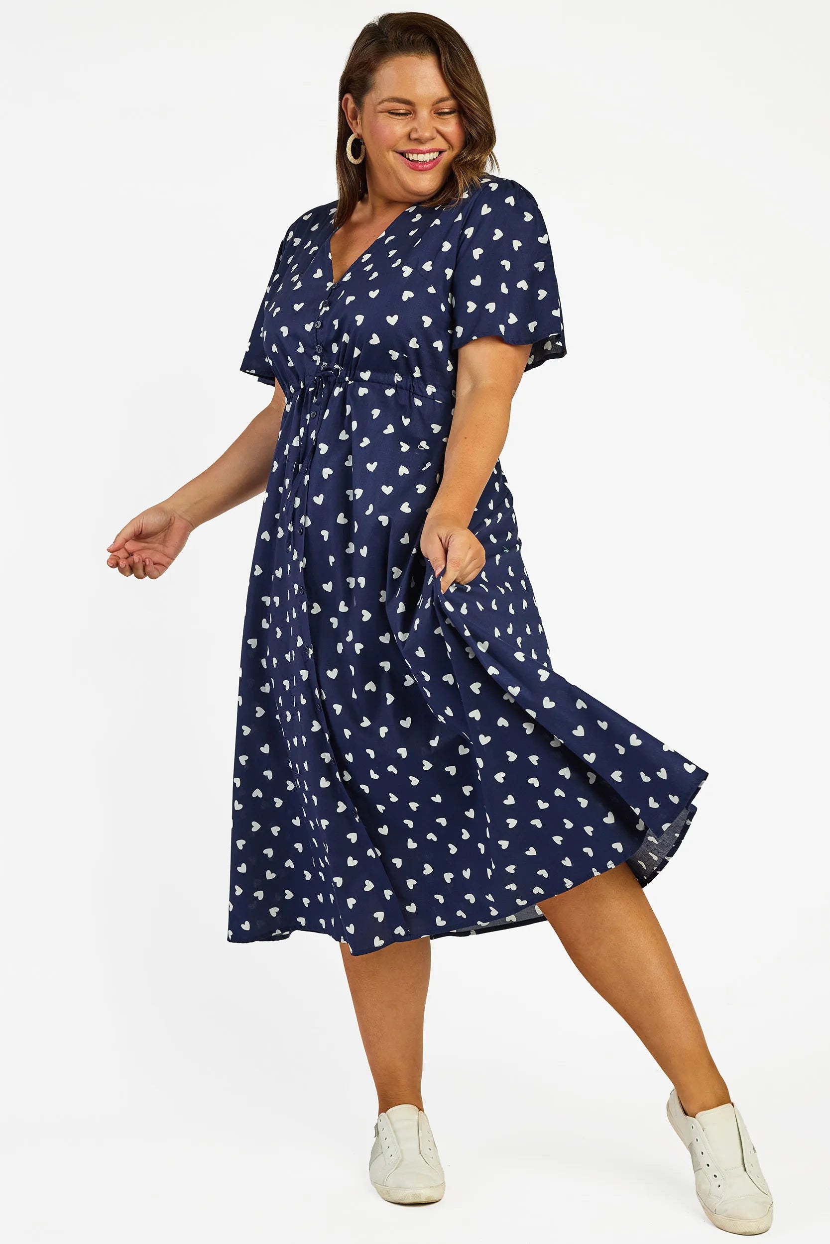 Marley Cotton Navy & White Hearts Dress – Navy & White Hearts midi dress