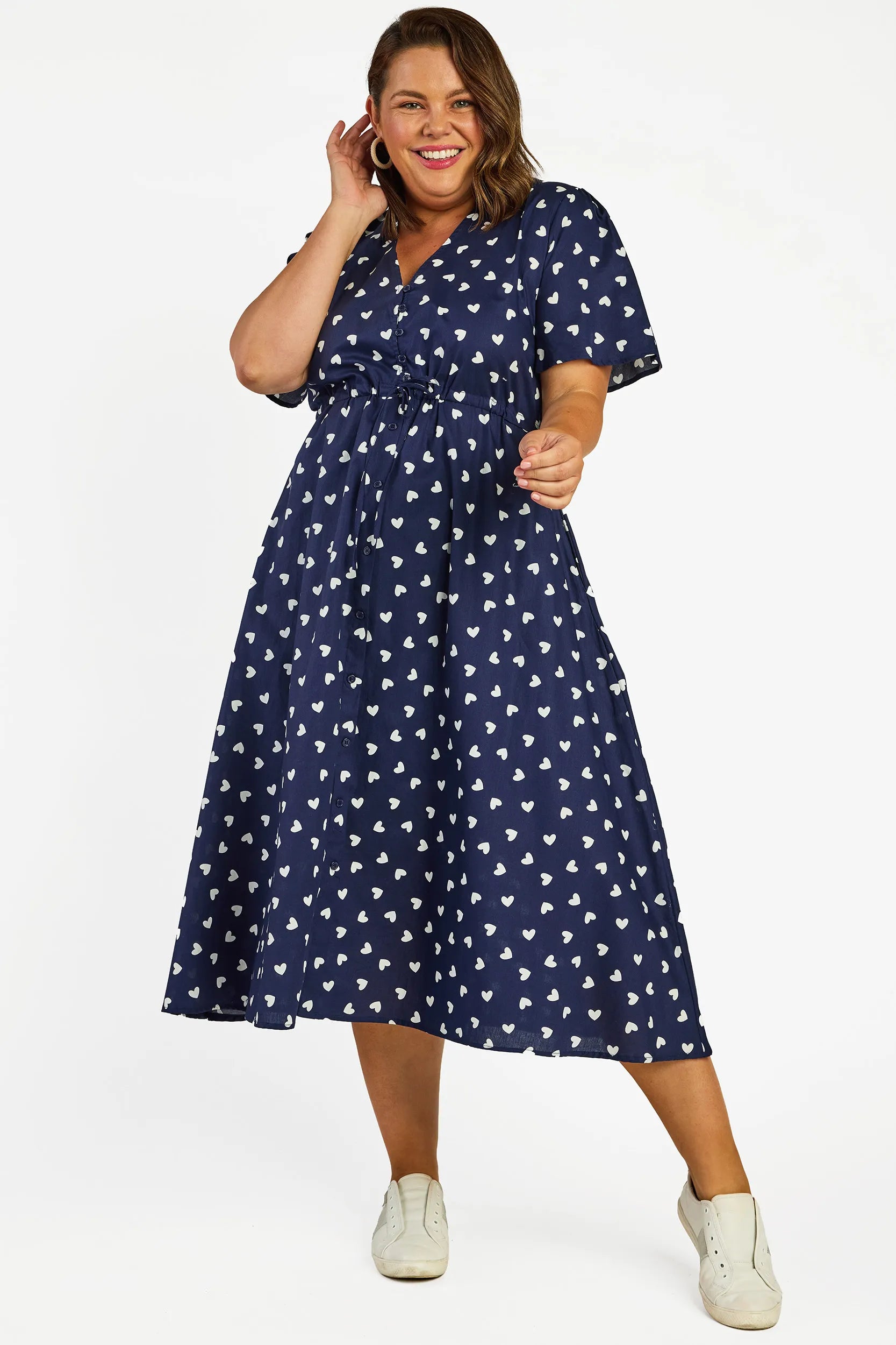 Marley Cotton Navy & White Hearts Dress – Navy & White Hearts midi dress