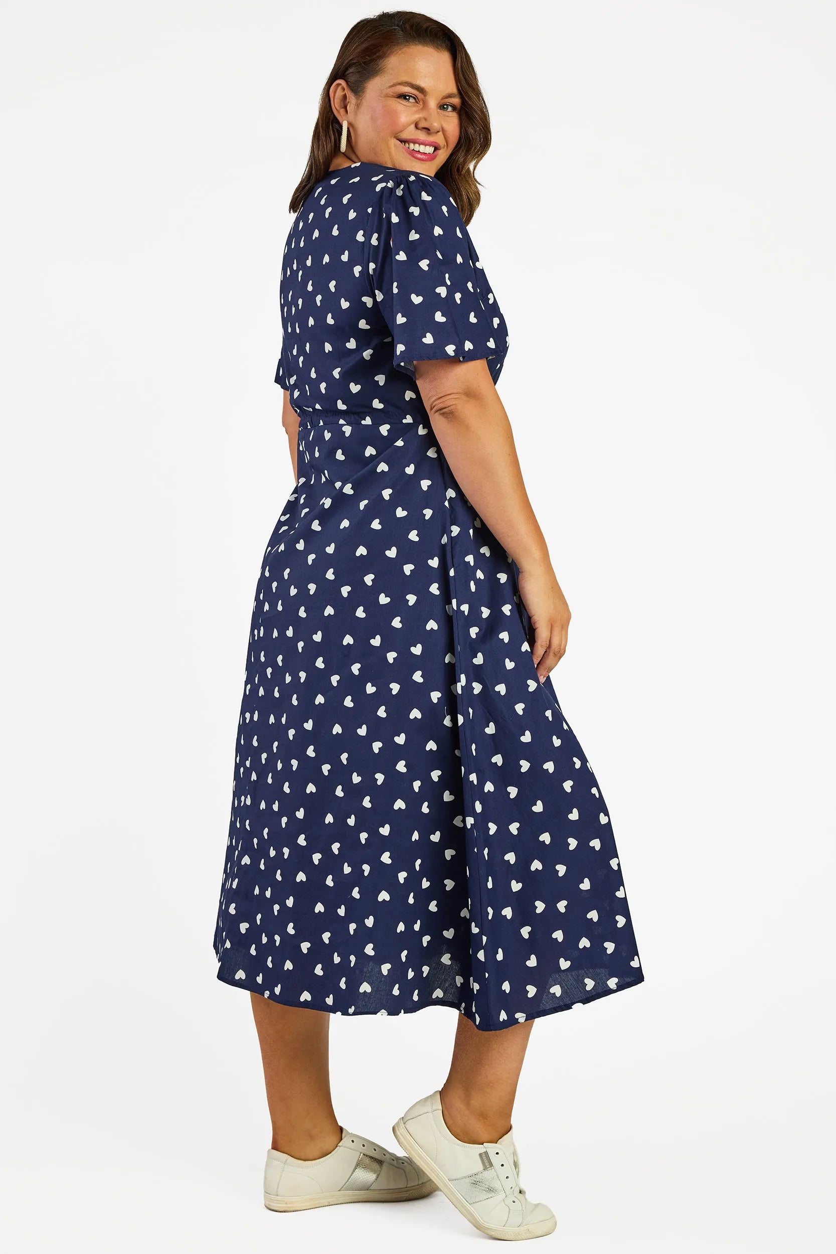 Marley Cotton Navy & White Hearts Dress – Navy & White Hearts midi dress