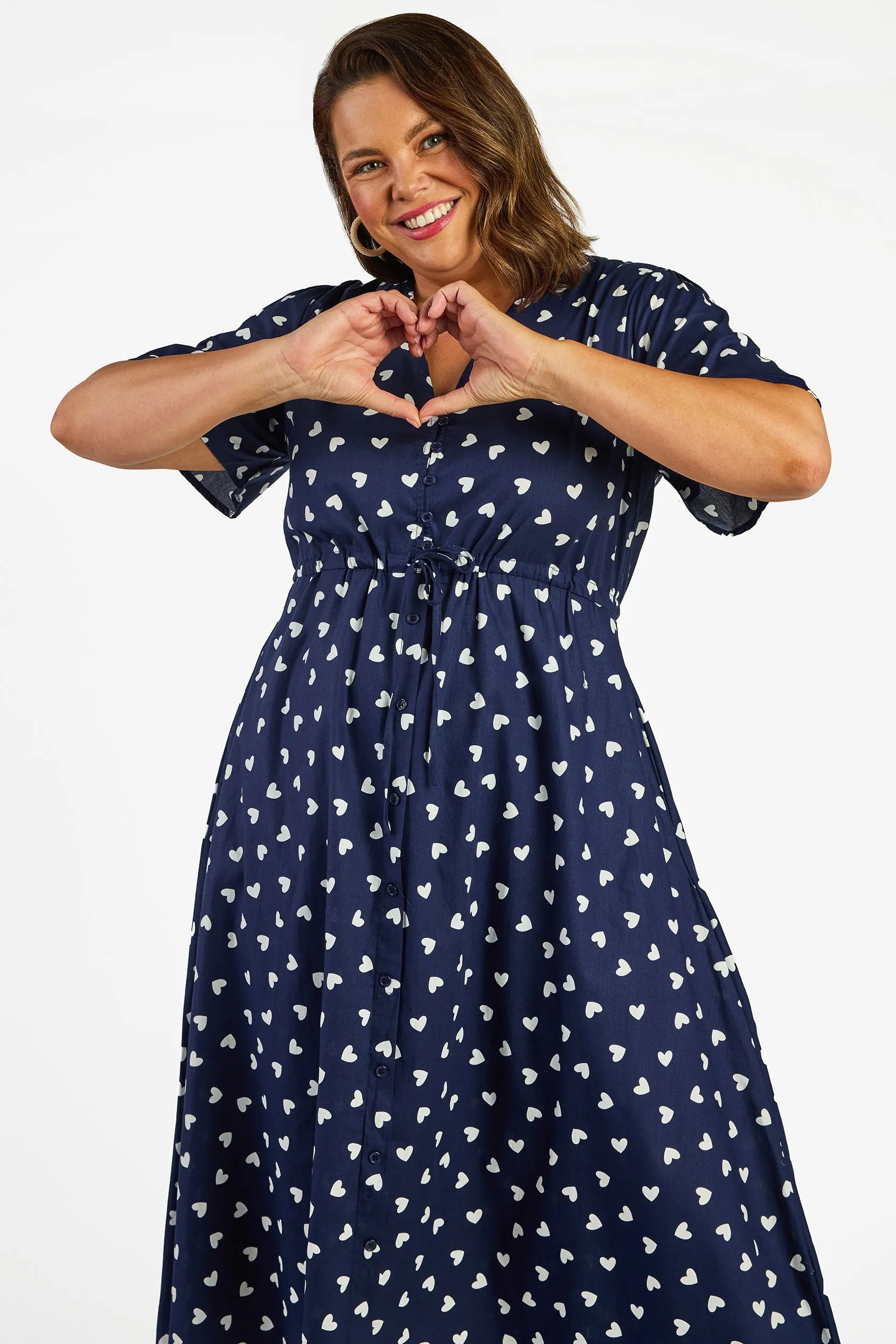 Marley Cotton Navy & White Hearts Dress – Navy & White Hearts midi dress