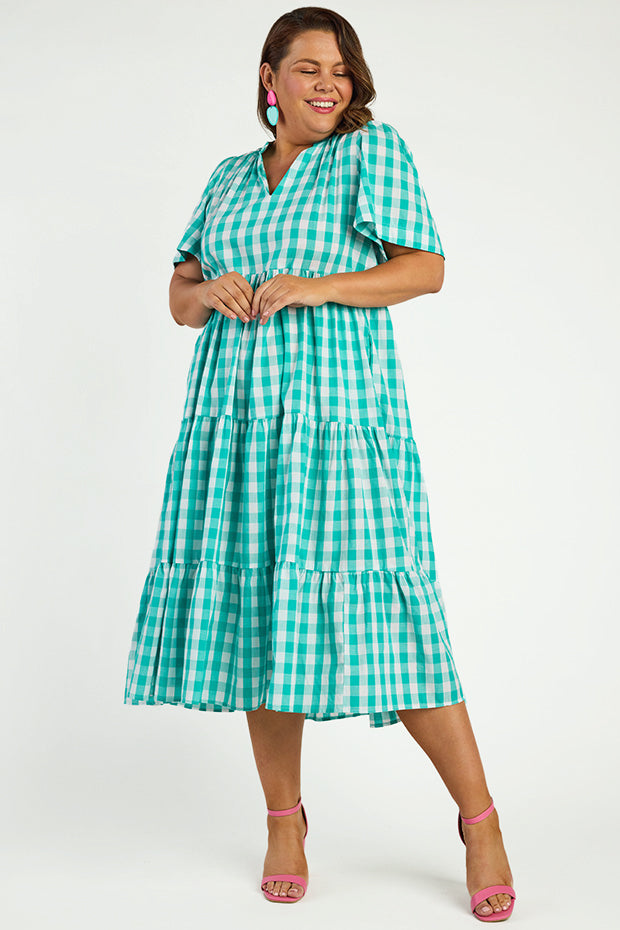 Clara Jade Gingham Dress – Jade Gingham midi dress