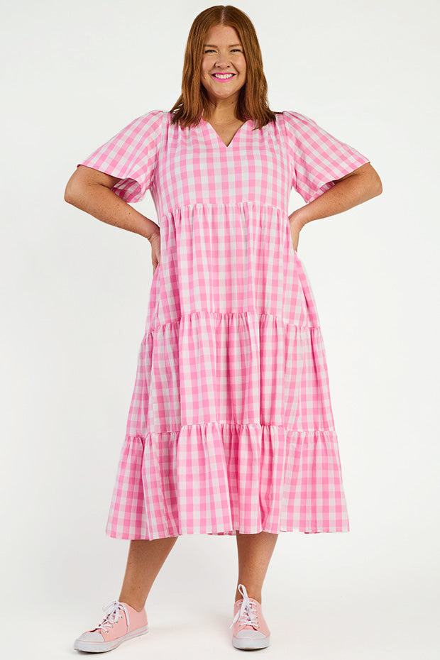 Clara Pink Gingham Dress – Pink Gingham midi dress