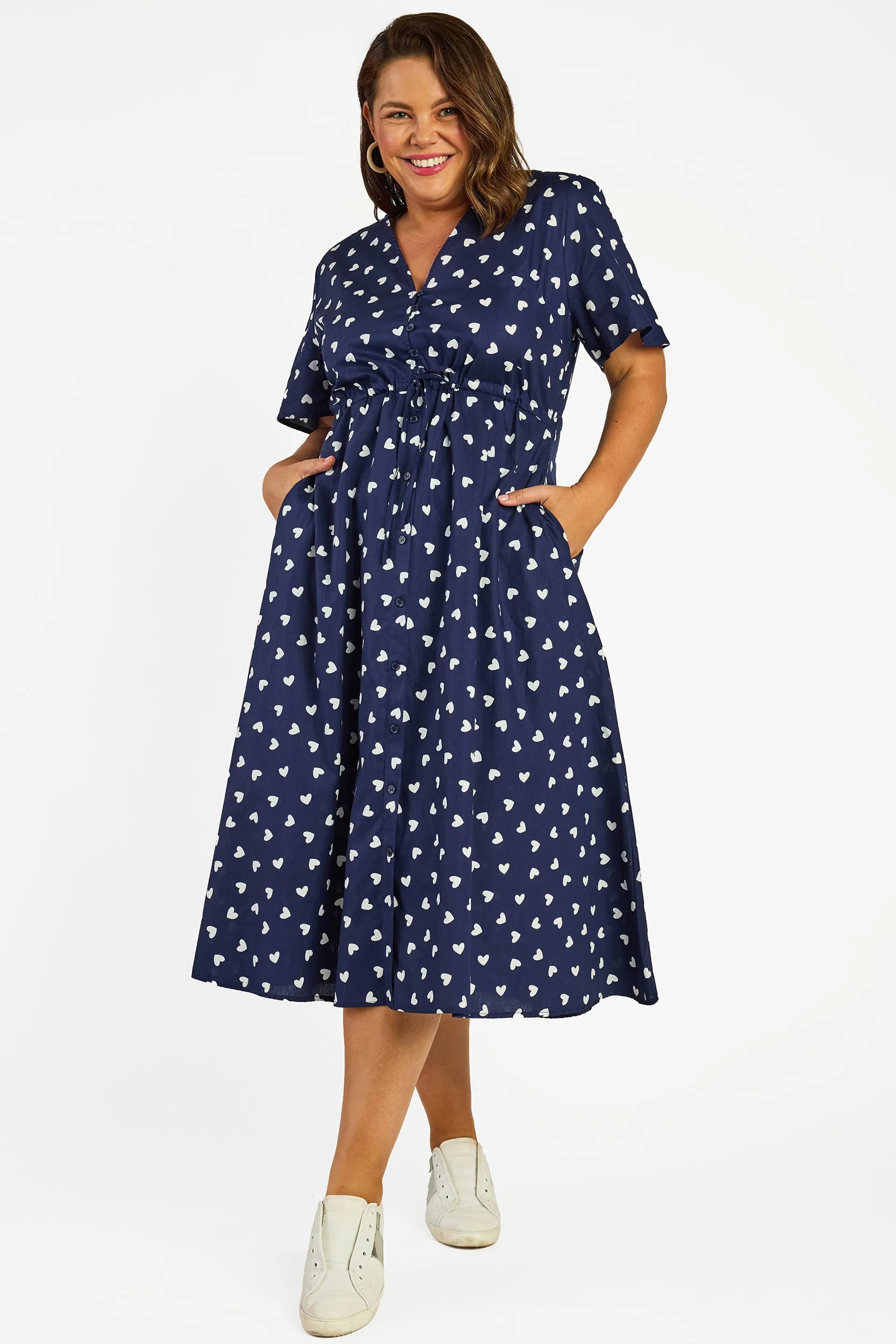 Marley Cotton Navy & White Hearts Dress – Navy & White Hearts midi dress