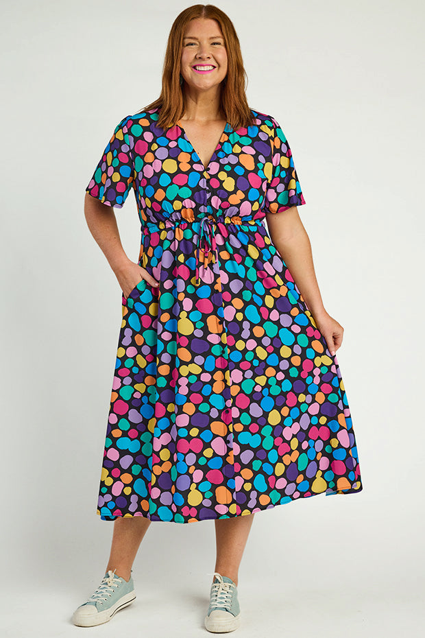 Marley Rainbow Pebble Spots Dress โ Rainbow Pebble Spots midi dress