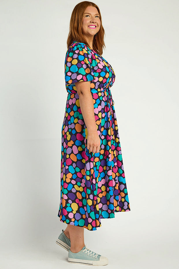 Marley Rainbow Pebble Spots Dress โ Rainbow Pebble Spots midi dress