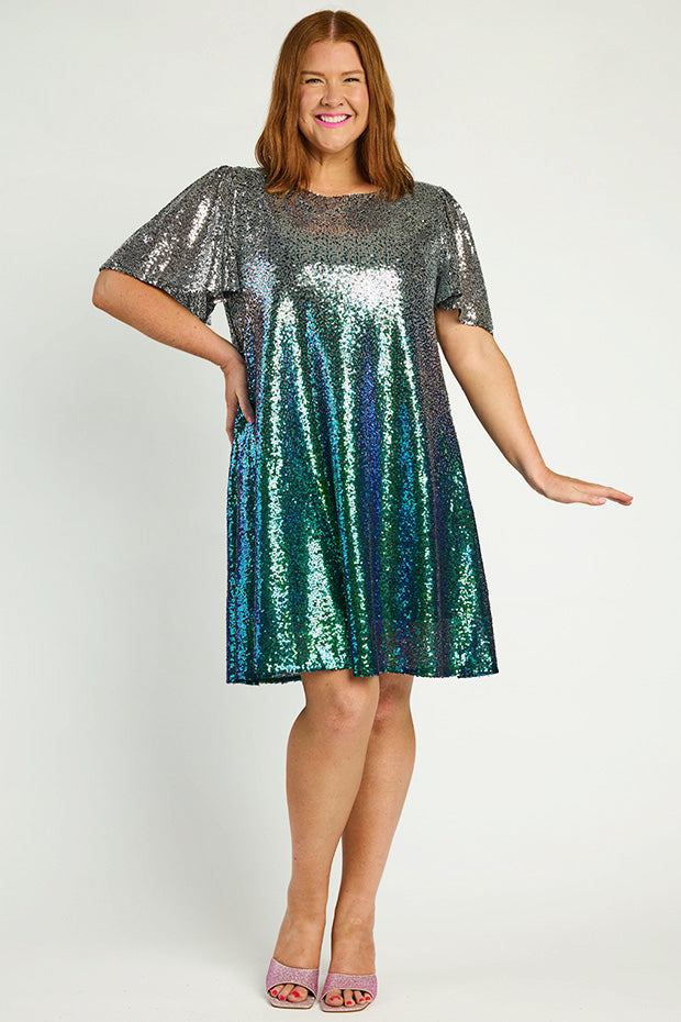 Taylor Ombre Silver Sequin Dress – Ombre Silver Sequin knee length dress