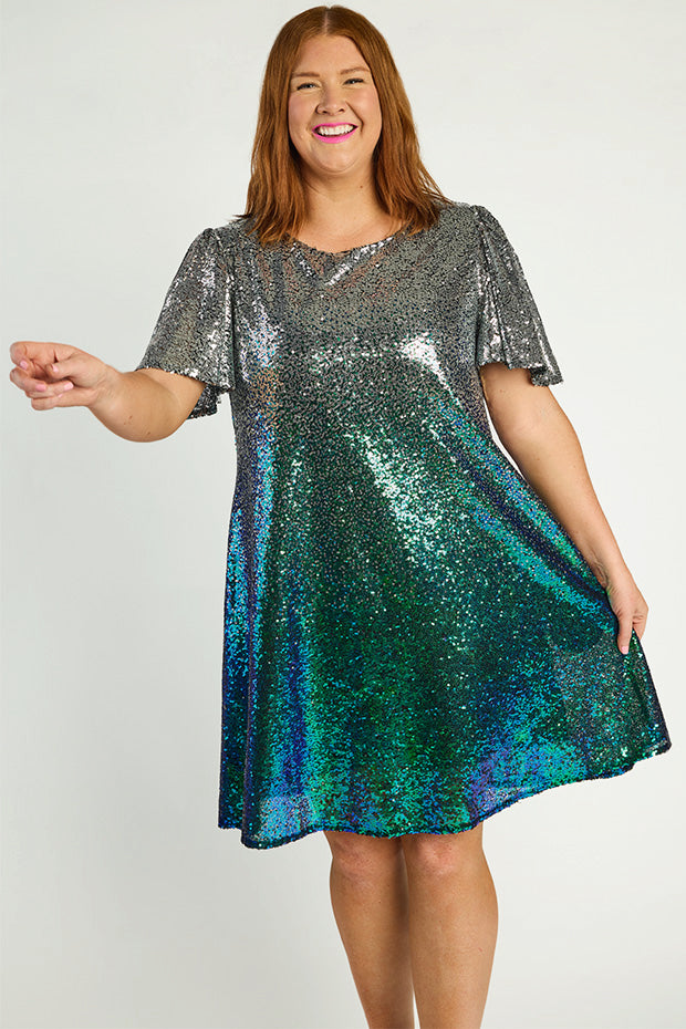 Taylor Ombre Silver Sequin Dress – Ombre Silver Sequin knee length dress