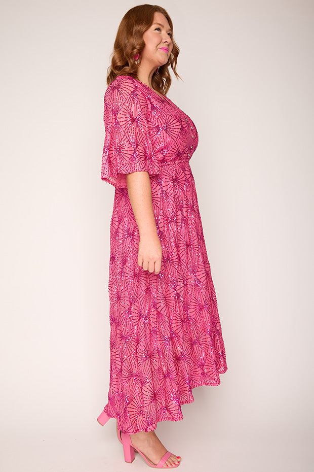 Delight Pink Party Dress – Pink midi dress