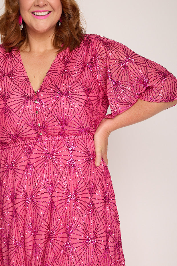 Delight Pink Party Dress – Pink midi dress