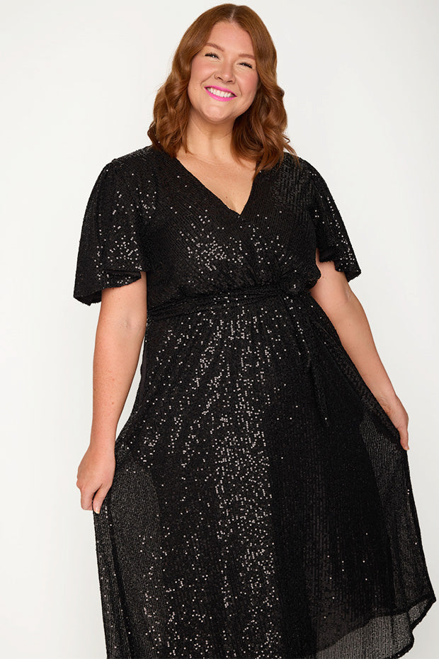 Lover Black Sequin Dress – Black Sequin midi dress