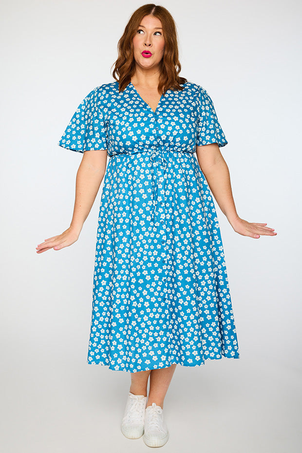 Marley Cotton Blue Sweet Daisy Dress โ Blue Sweet Daisy midi dress