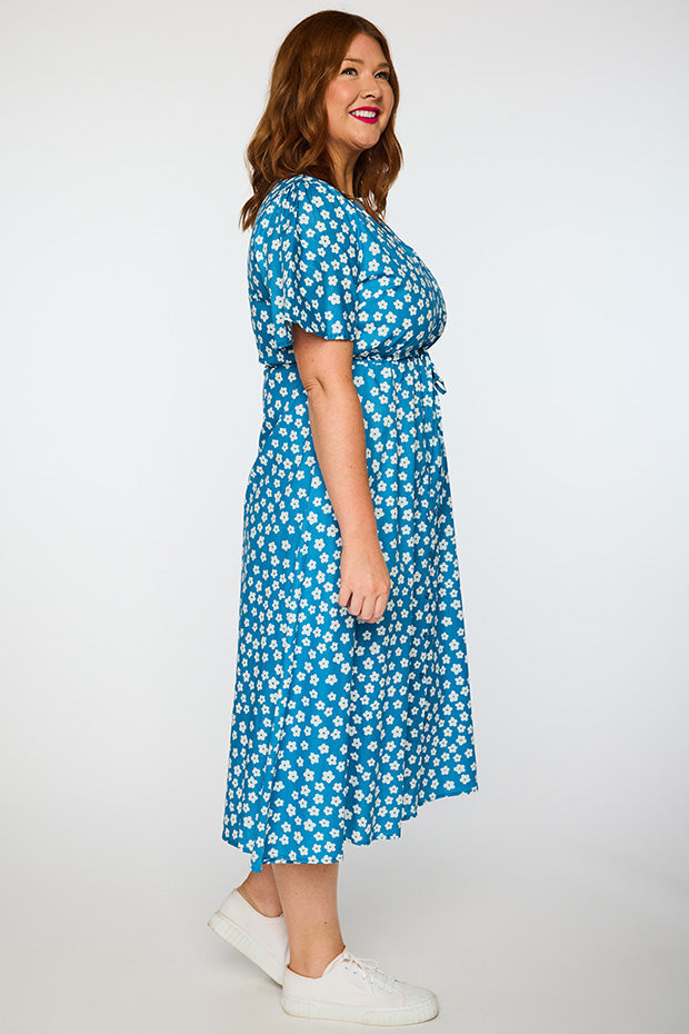 Marley Cotton Blue Sweet Daisy Dress โ Blue Sweet Daisy midi dress