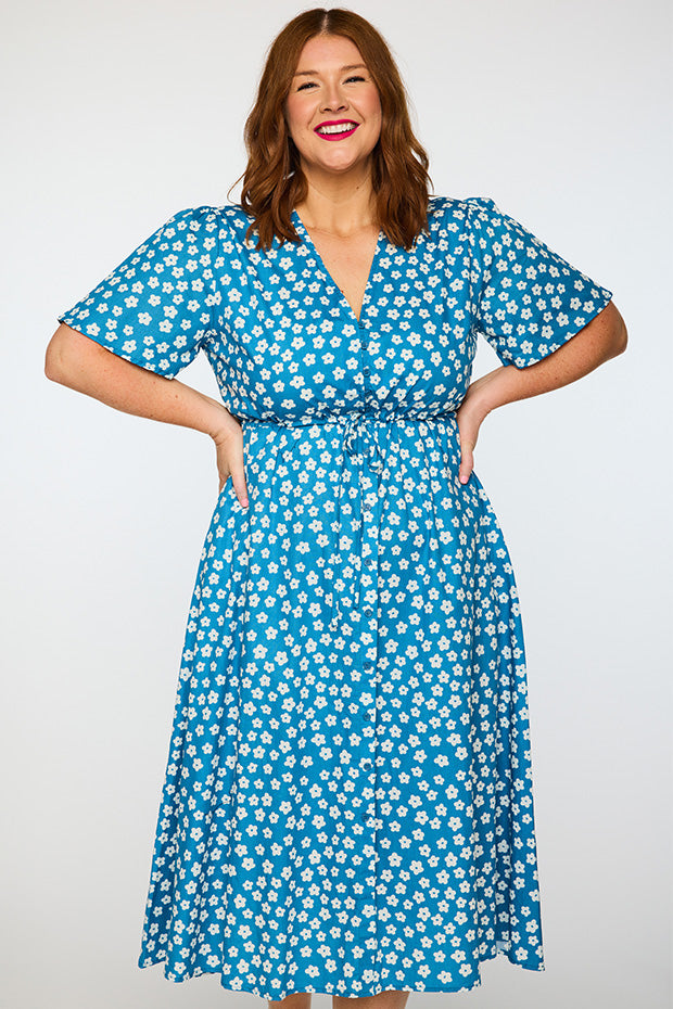 Marley Cotton Blue Sweet Daisy Dress โ Blue Sweet Daisy midi dress