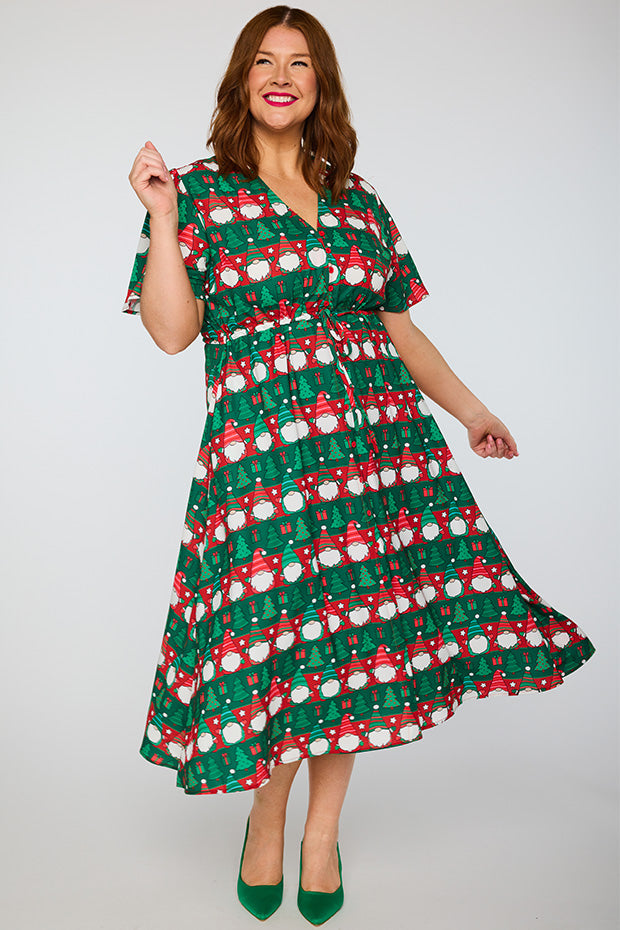 Marley Christmas Gnomes Dress – Christmas Gnomes midi dress