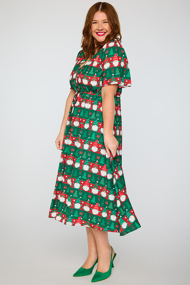 Marley Christmas Gnomes Dress โ Christmas Gnomes midi dress