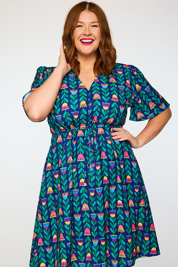 Siena Eucalyptus Buds Dress โ Eucalyptus Buds knee length dress