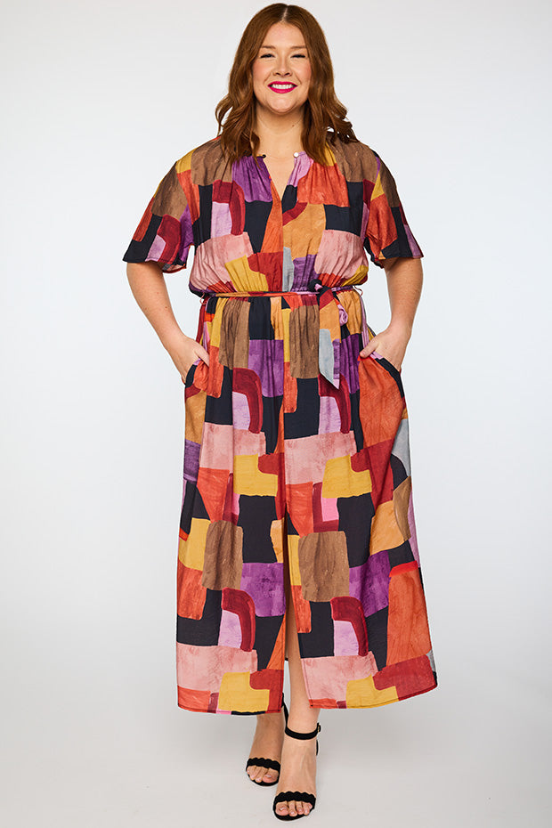 Ebony Geo Sunset Dress โ Geo Sunset midi dress