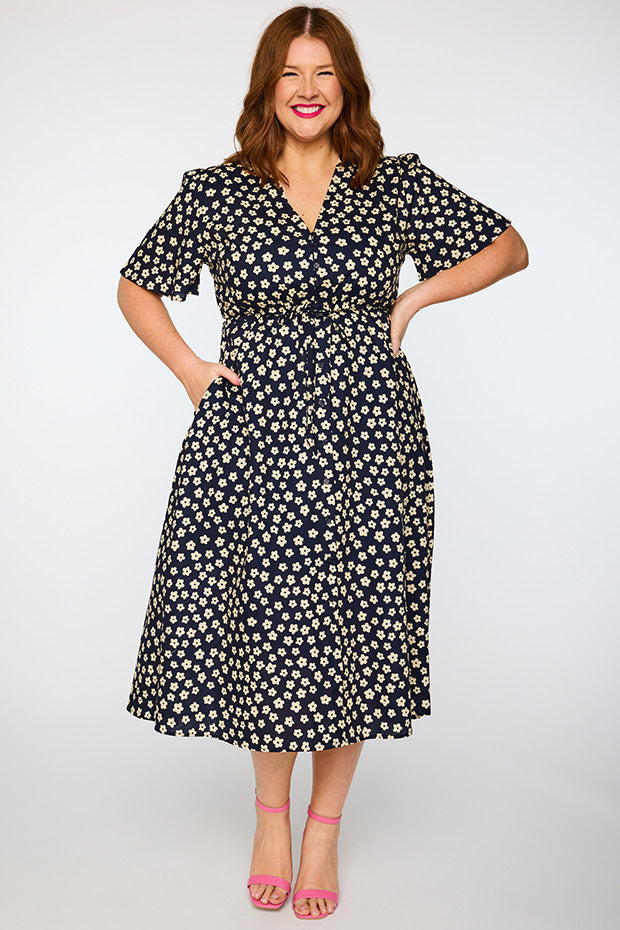 Marley Cotton Navy Sweet Daisy Dress – Navy Sweet Daisy midi dress