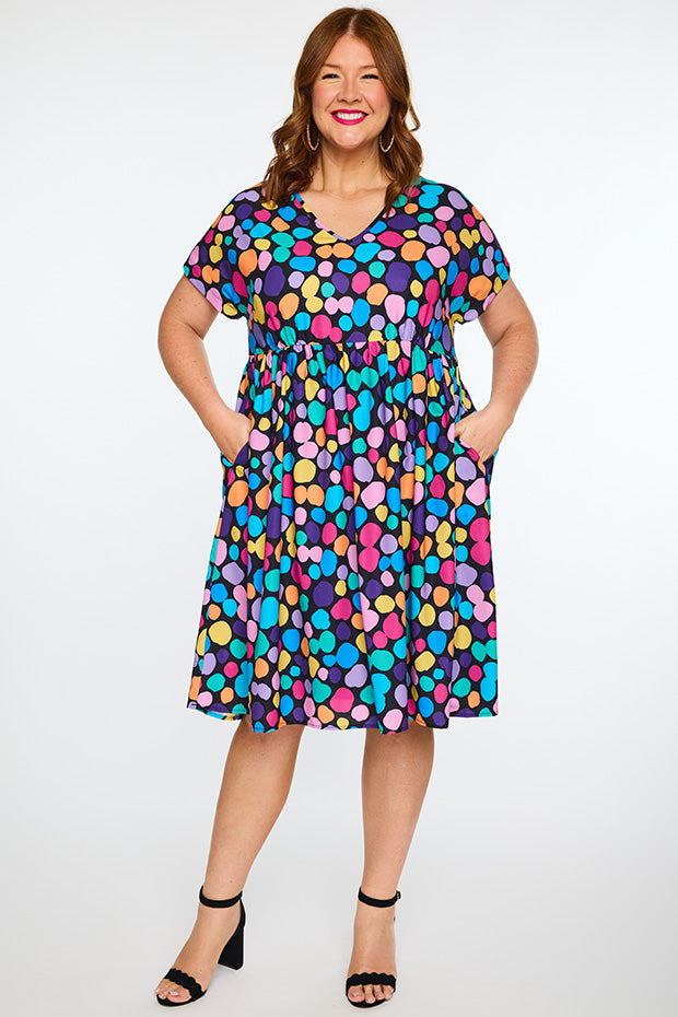 Savannah Rainbow Pebble Spots Dress – Rainbow Pebble Spots midi dress